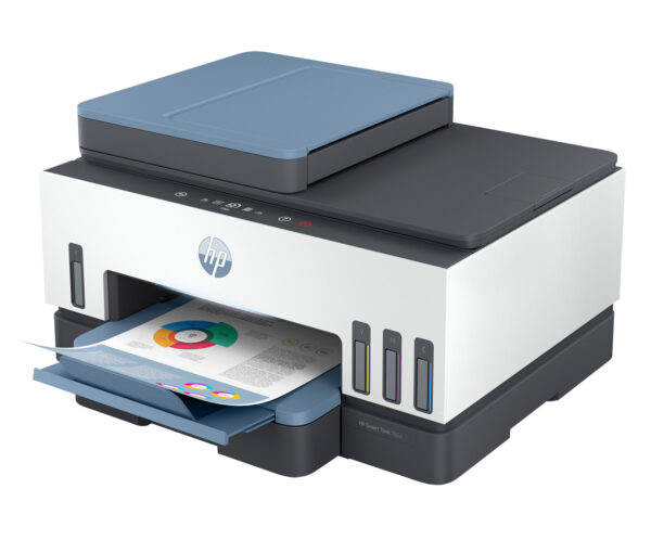 Sayan_PremiumPlus_7602_Dark_Surf_Blue_Coreset_FrontLeft_Output_M2019312 HP Smart Tank 7602 All-in-One, AI-enabled