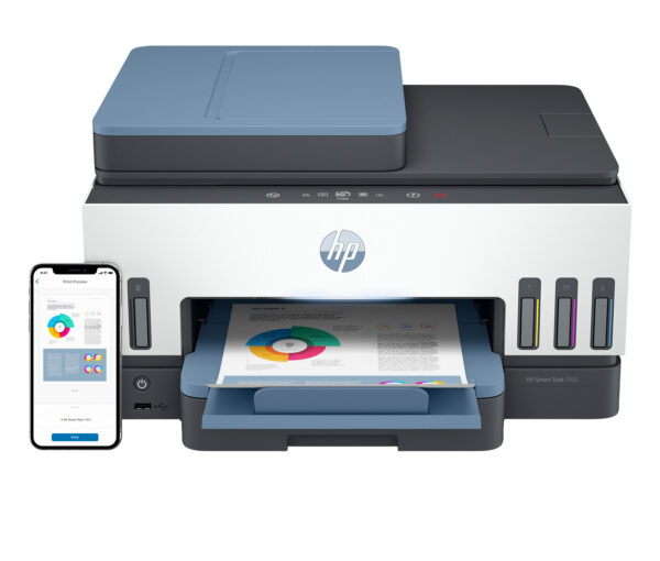 Sayan_PremiumPlus_7602_Phone_Dark_Surf_Blue_Coreset_Front_Output_M2019528 HP Smart Tank 7602 All-in-One, AI-enabled